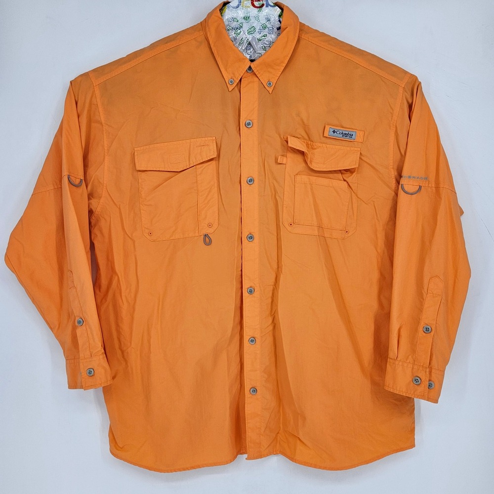 Columbia Shirt Mens XXL‎ PFG Vented Fishing Omni Shade Orange Long Sleeve